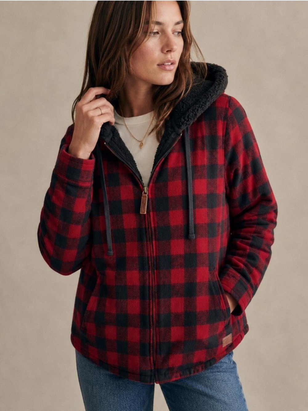L.L. Bean Relaxed Fit Buffalo Plaid Sherpa Lined Jacket Size Medium